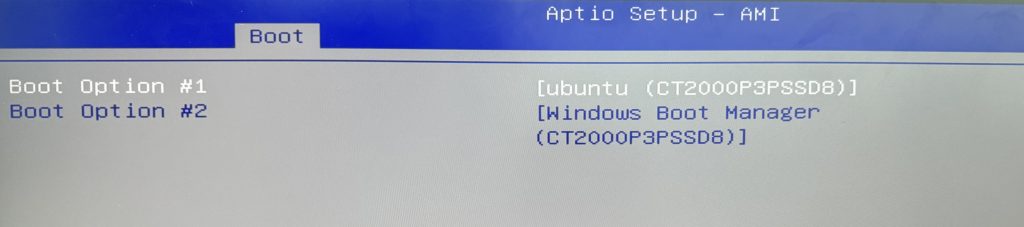 ブート オプション #1 を「Ubuntu ..」に設定します
ブート オプション #2 を「Windows ブート マネージャー..」に設定します
キーボードの「F4」を押して保存し、終了してデュアル システム設定を完了します