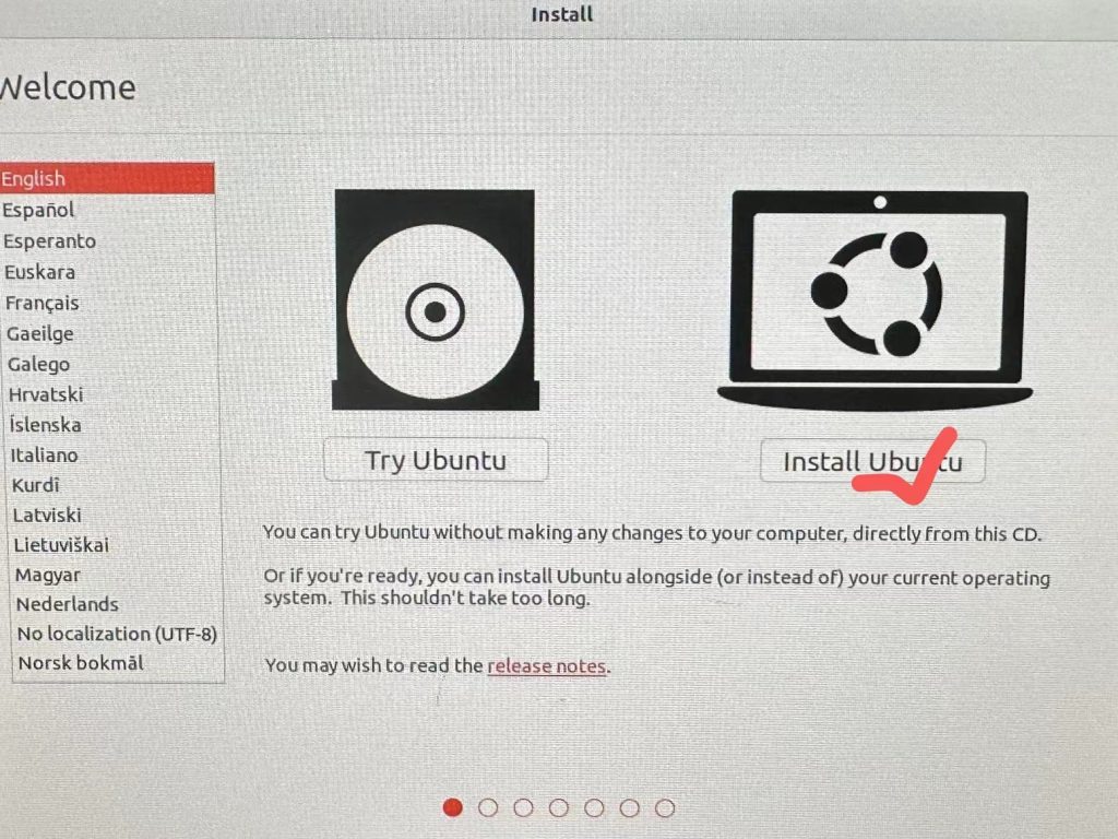 Ubuntuのインストールをクリックします