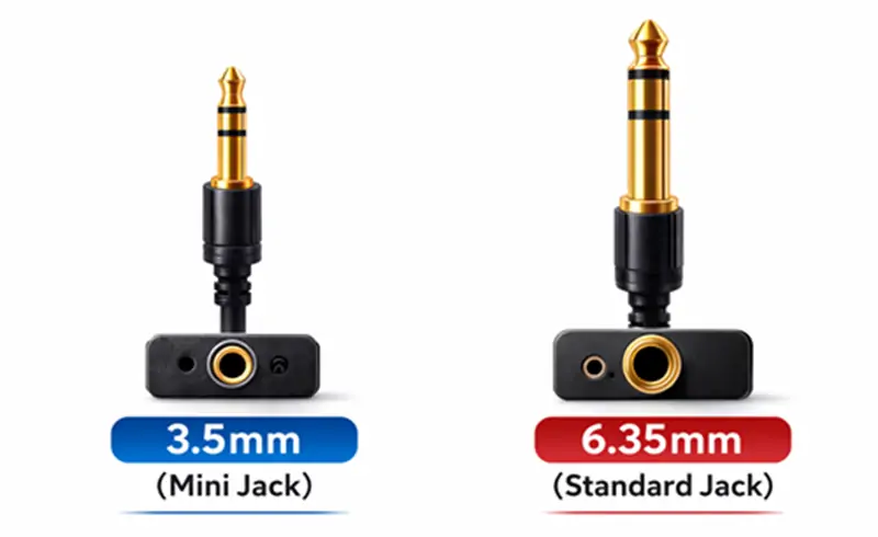 3.5mmのミニジャックと6.35mmの標準ジャックの図解