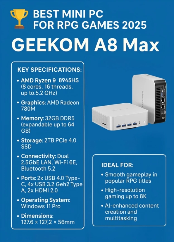 RPGに最適なミニPCであるGEEKOM A8 Maxのスペック